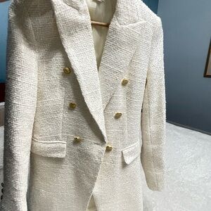Jason Wu White Textured Blazer with Gold Buttons